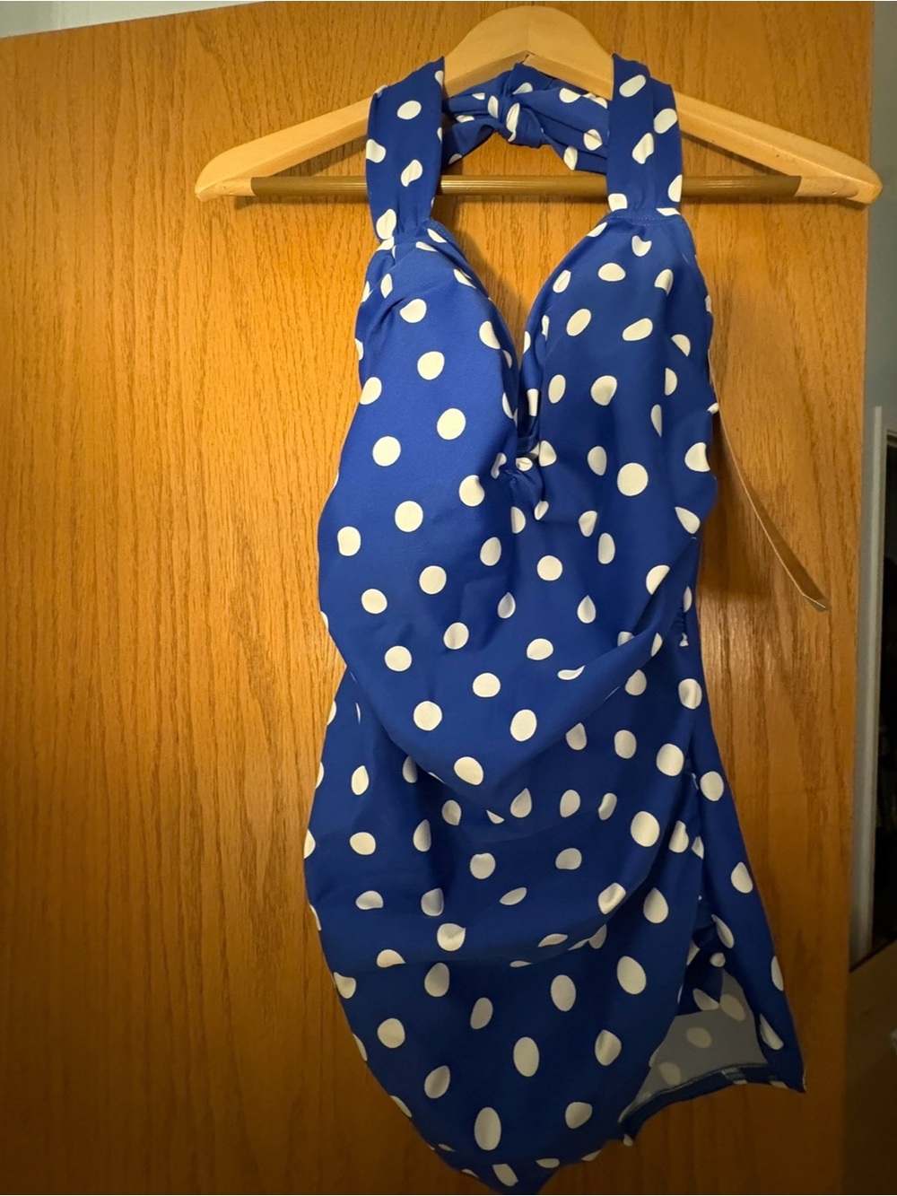 Classic Blue Polka Dot Halter One-Piece Swimsuit